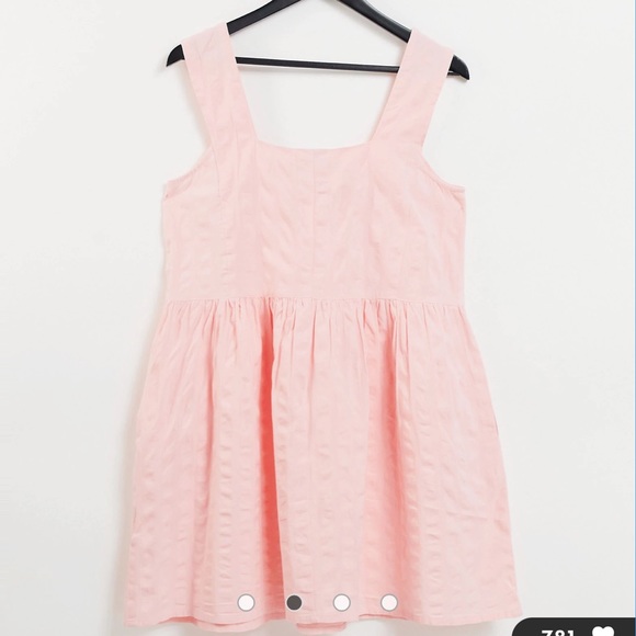 COLLUSION Pink Organic Cotton Seersucker Mini Apron Sundress- Never Worn - Picture 2 of 4